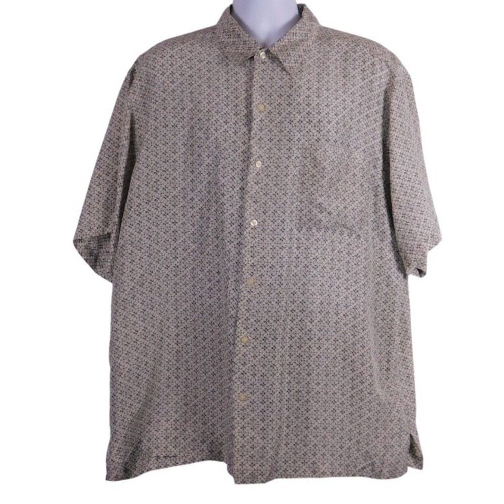 Firethorn Mens Button-Up Shirt Geometric Short Sleeve 100%‎ Silk XL C166